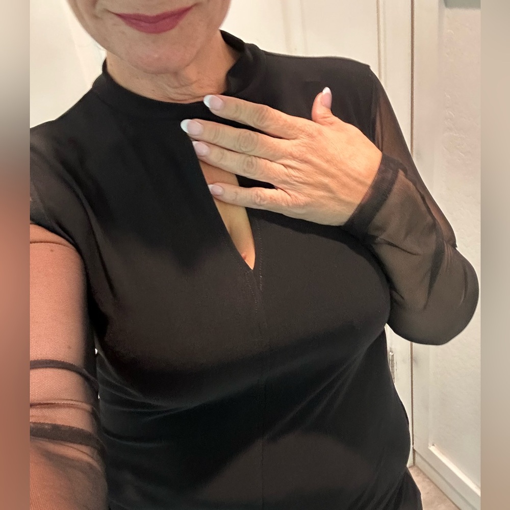 DKNY Black Sheer Sleeve Blouse